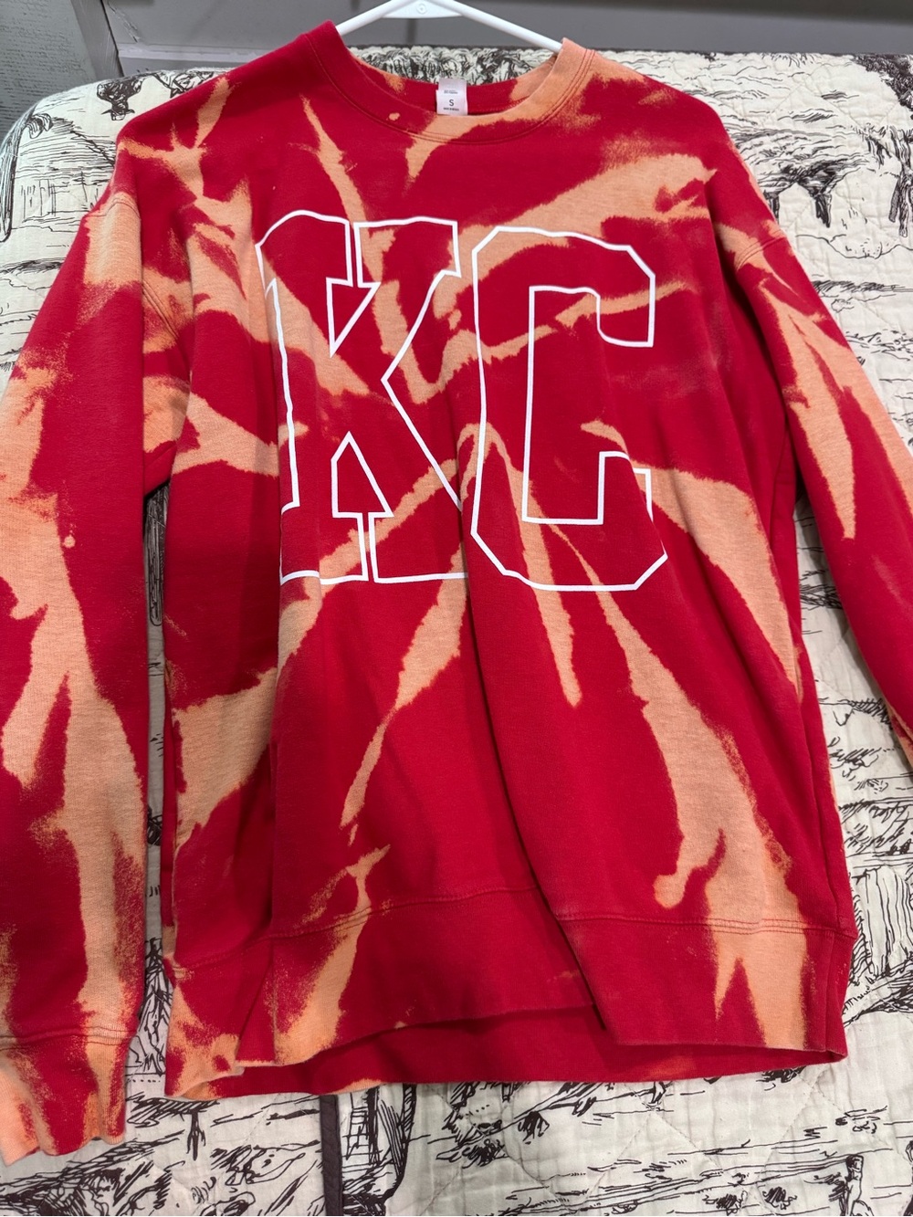 Tultex Red and Peach Tie-Dye Crewneck Sweatshirt with KC Graphic